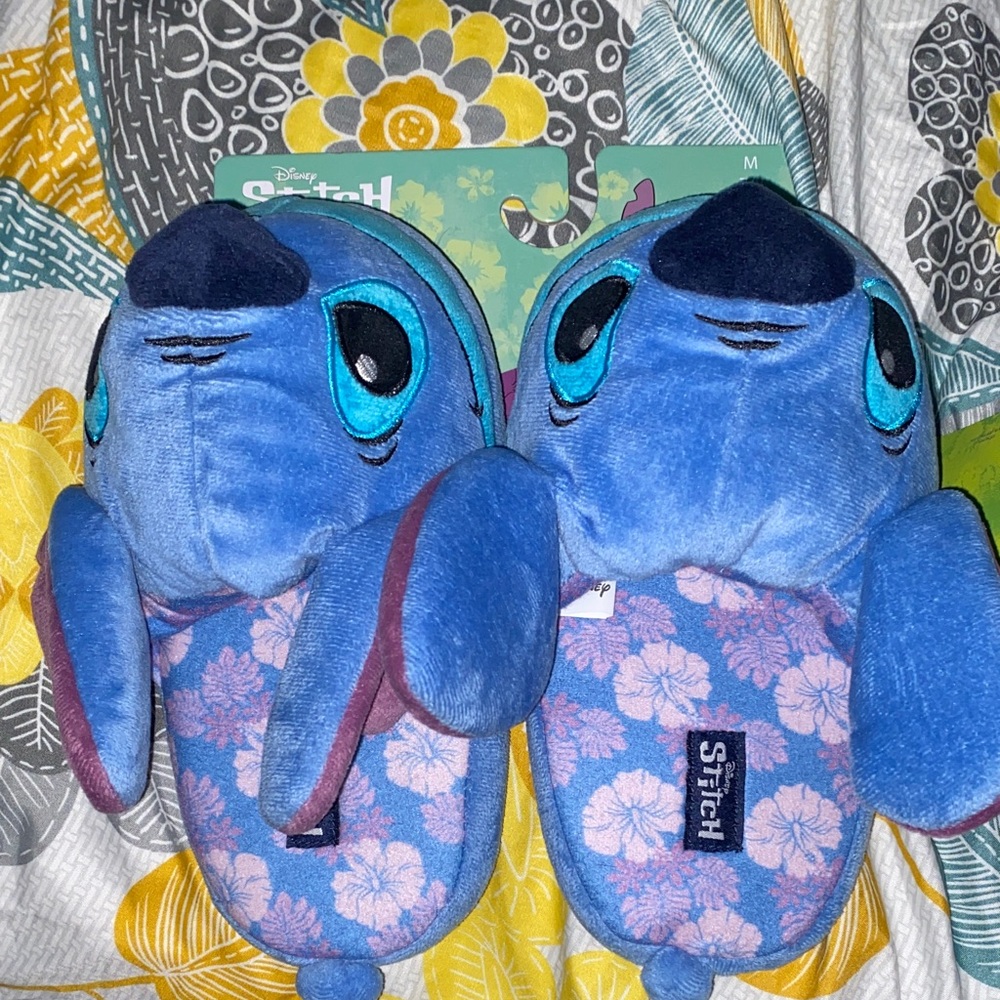 Disney Stitch Kids Floral Blue Slippers